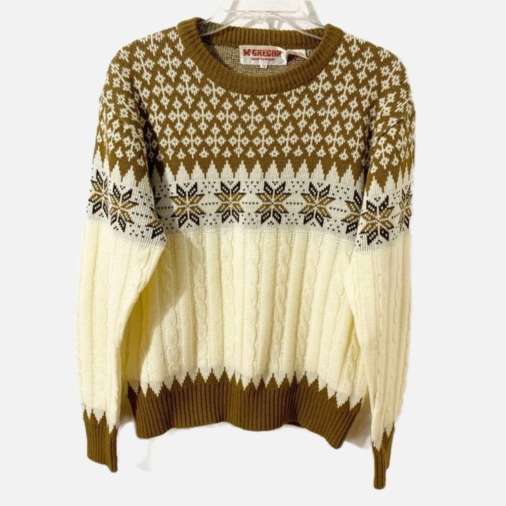 Vintage McGregor Sportswear Snowflake Cable Knit Pullover Crewneck Ski Sweater🤎